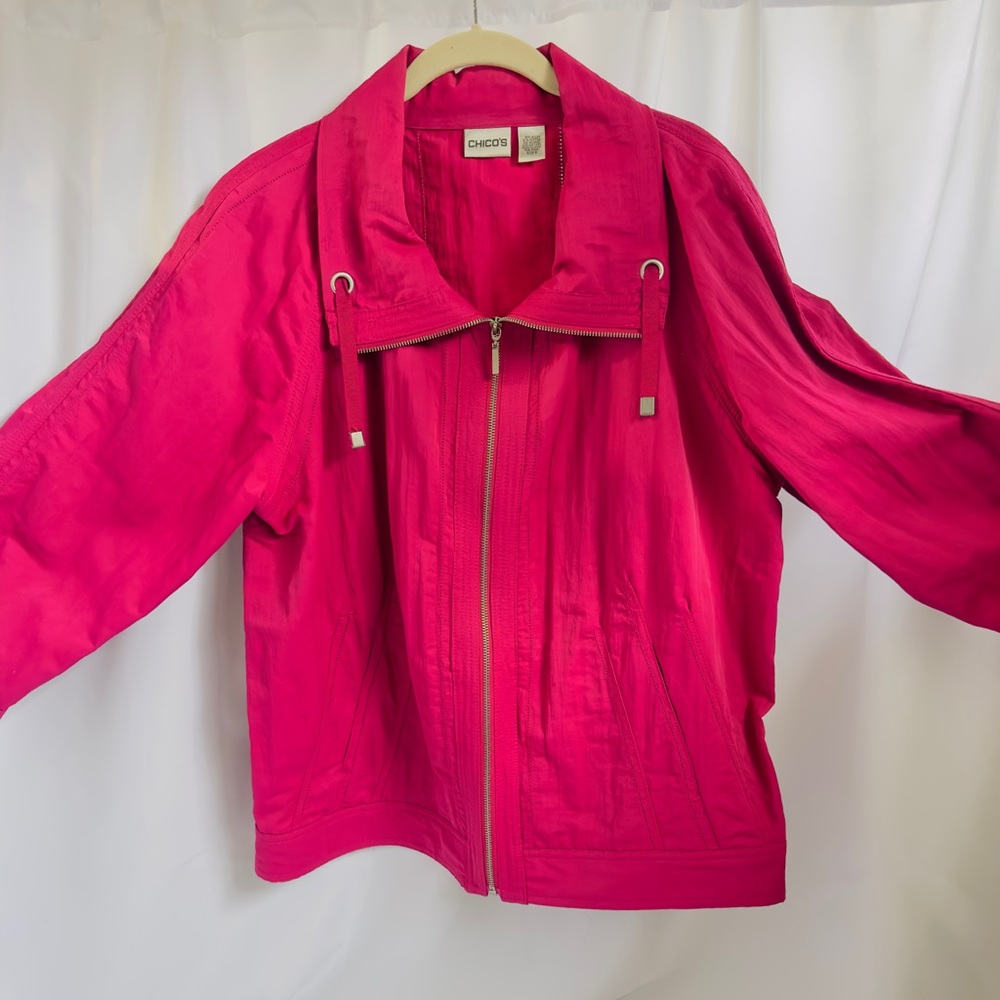 Chico's Women's Zip Front Lightweight Bright Pink Jacket SZ 3-XXL, Drawstring